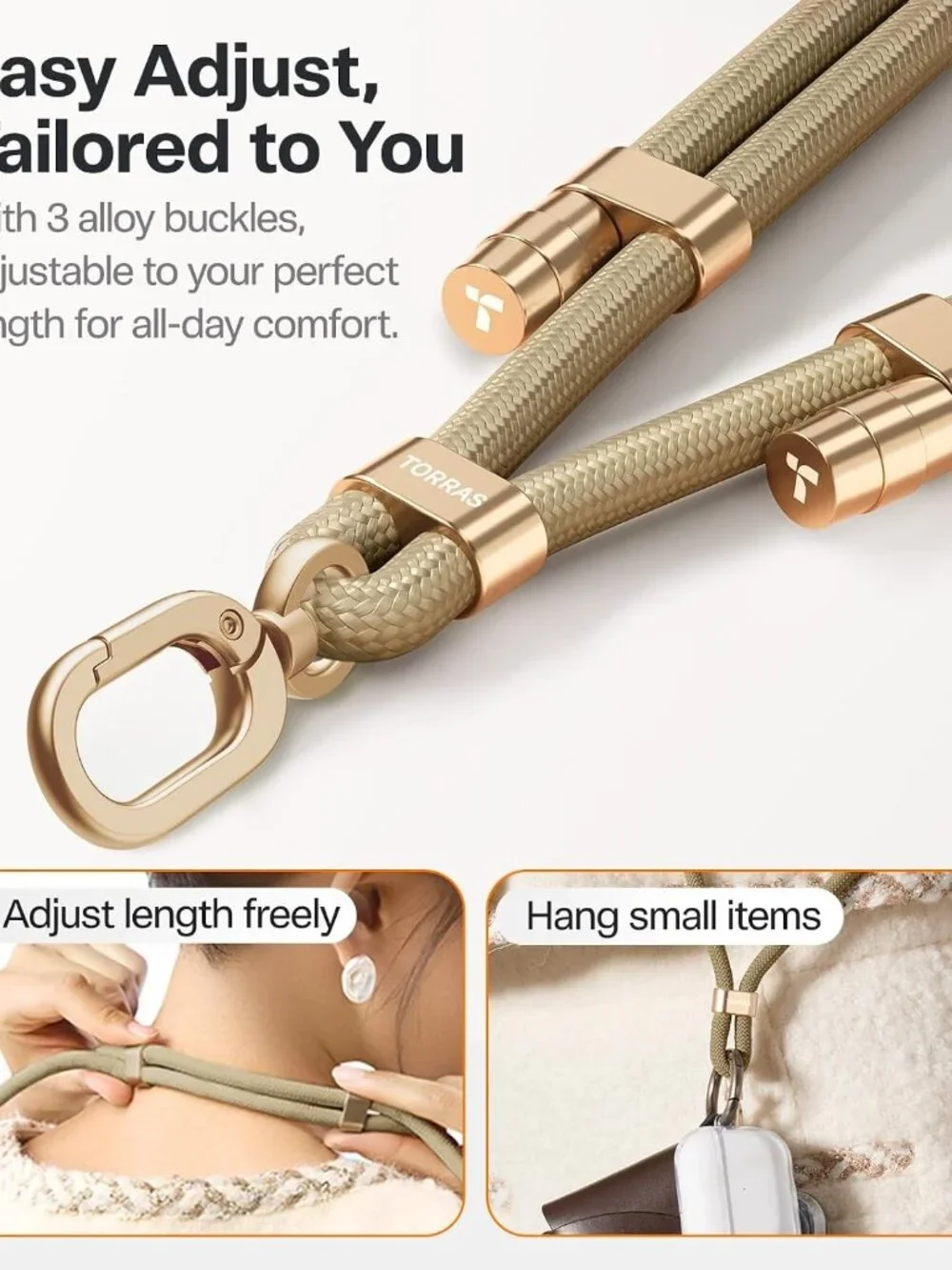 TORRAS Phone Lanyard Crossbody, Adjustable Anti-Theft Neck Strap, Khaki #B3-30
